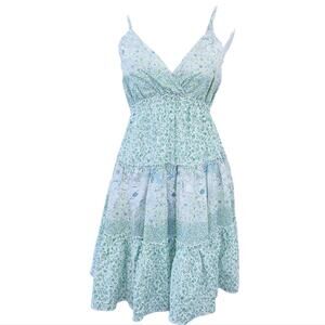 Easel Los Angeles Floral Summer Dress Medium Blue Green Cottagecore Flowy Flower
